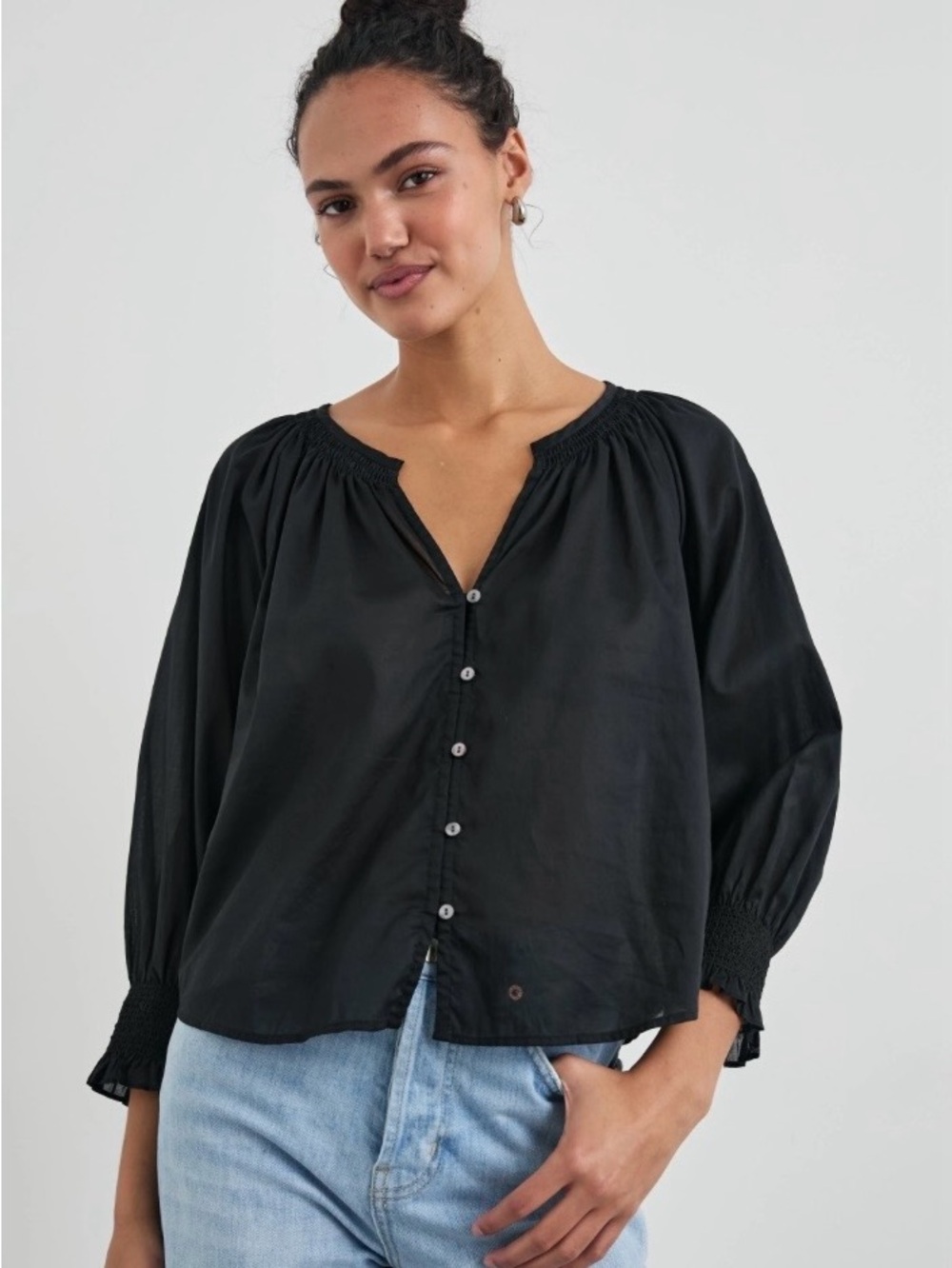 Rails Black Button-Down Peasant Blouse